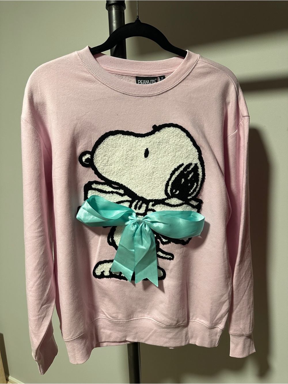 Peanuts Pink Snoopy Sweatshirt with Aqua Bow Accent - Picture 3 of 7